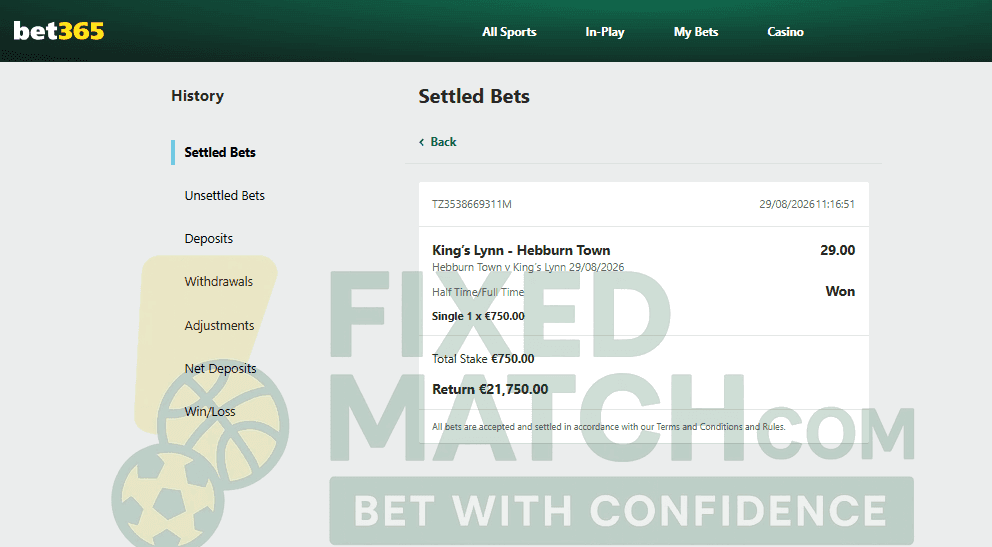 Betting ticket for Half Time Full Time Proof