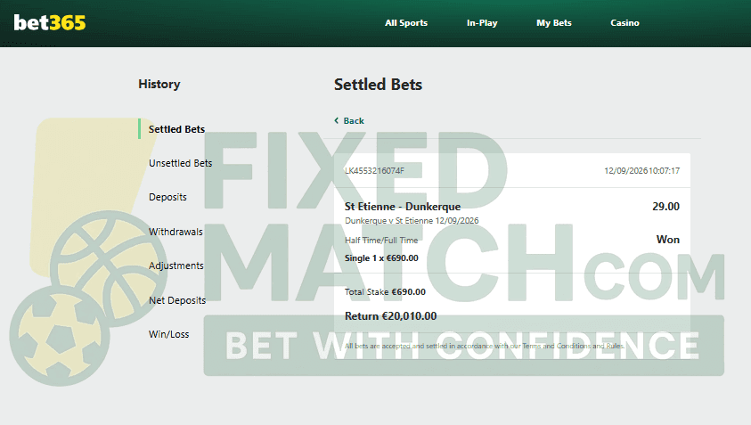 Betting ticket for Half Time Full Time Proof