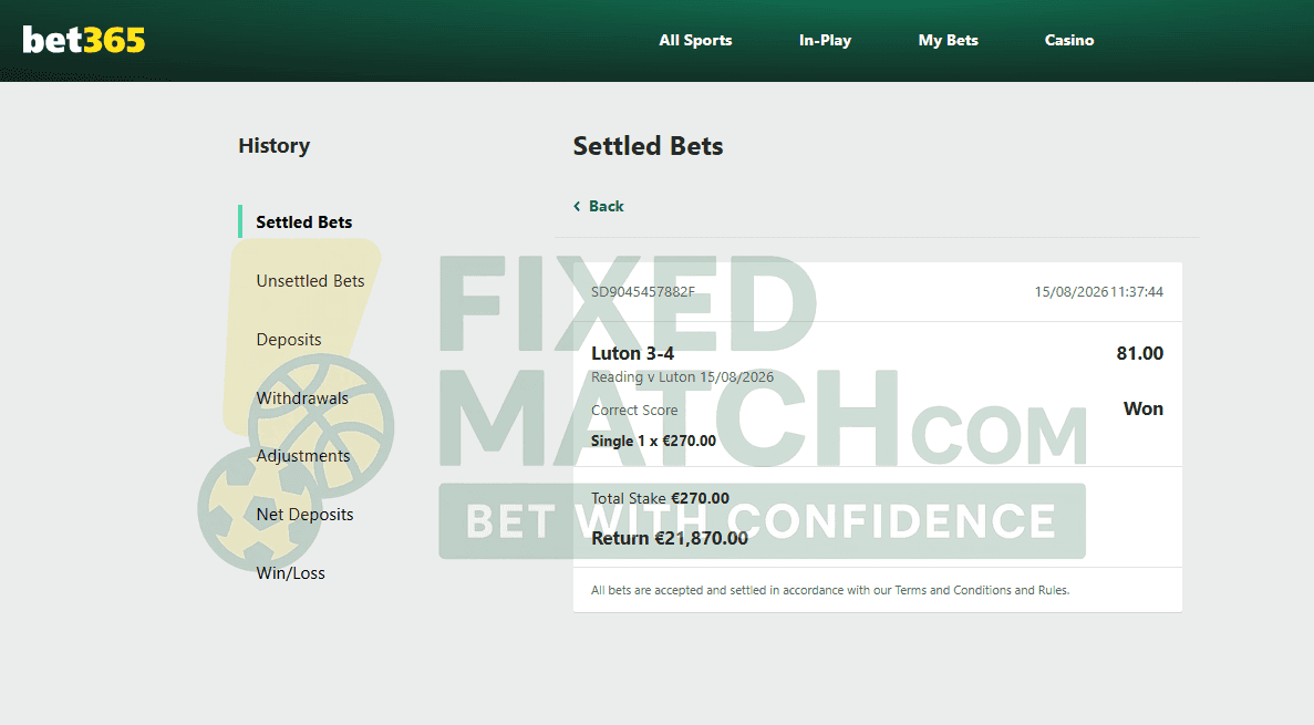 Settlement proof for Correct Fixed Match