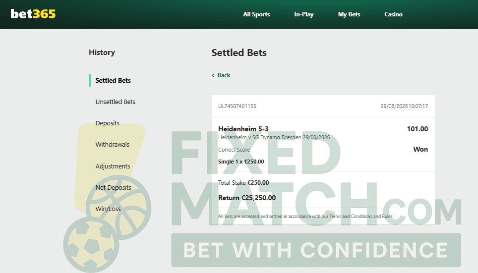 Settlement proof for Correct Fixed Match Proof