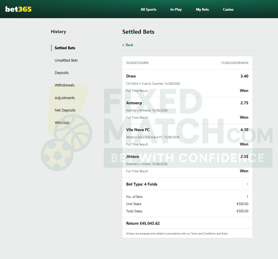 Settlement proof for Combo VIP Ticket